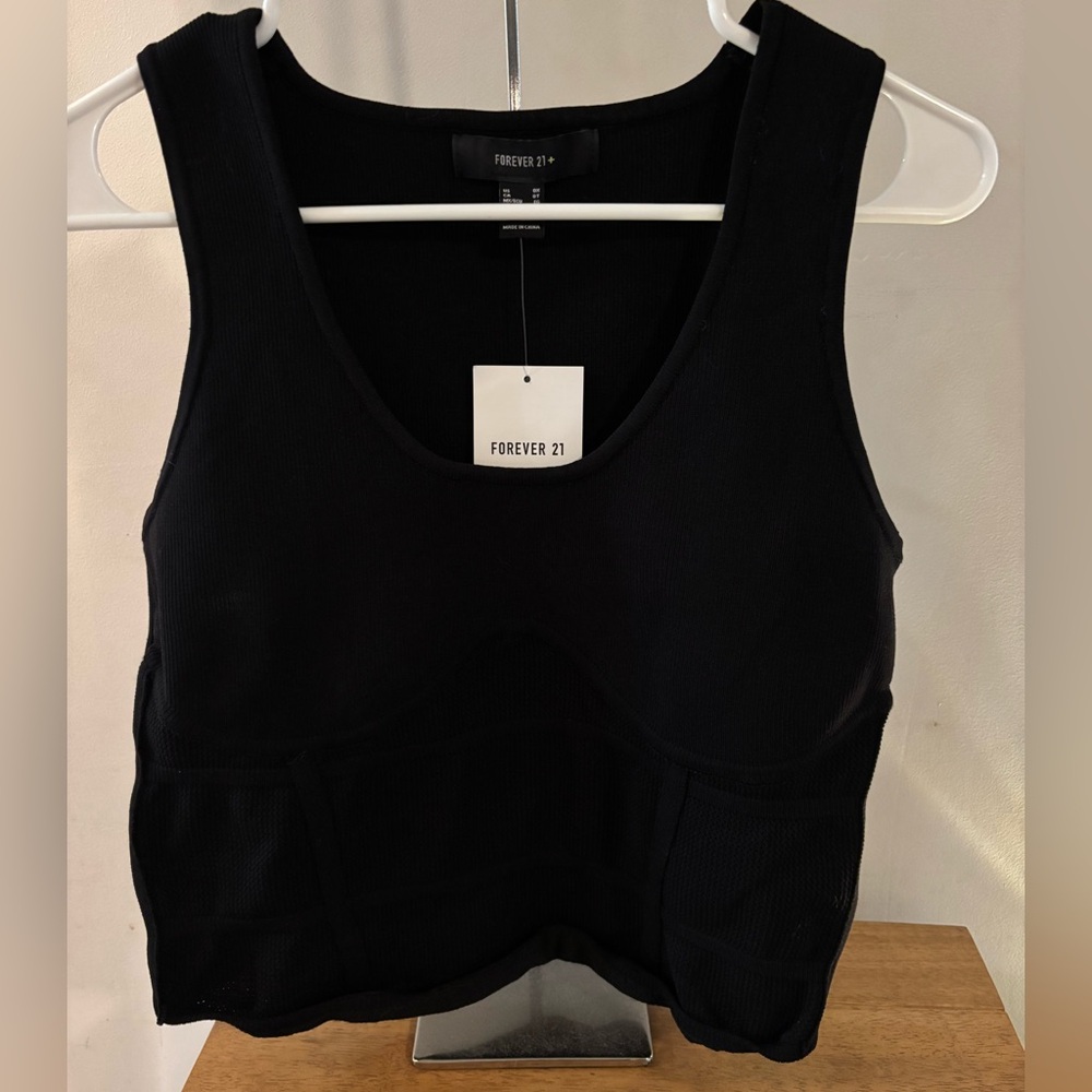 Forever 21 Black Ribbed V Neck Tank Top NWT Size 0X